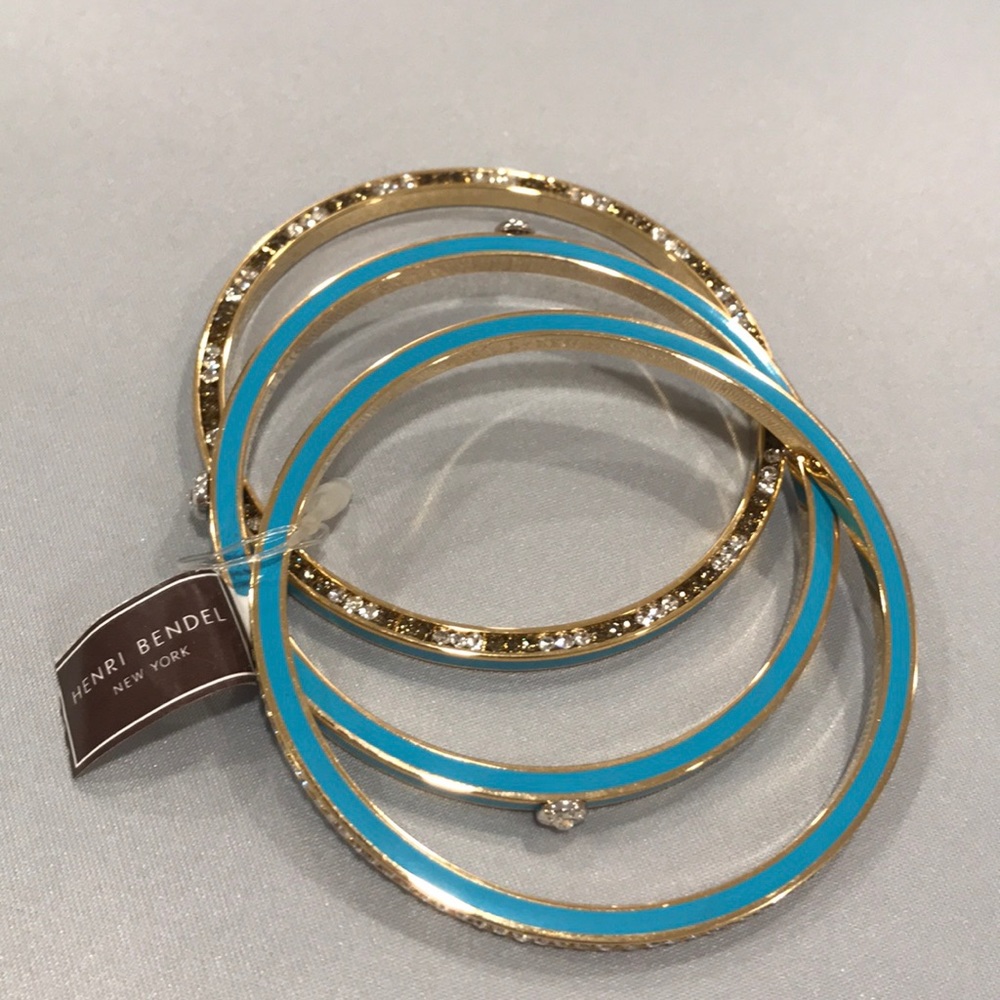 HENRI BENDEL 3 Bangle Bracelets Gold & Blue